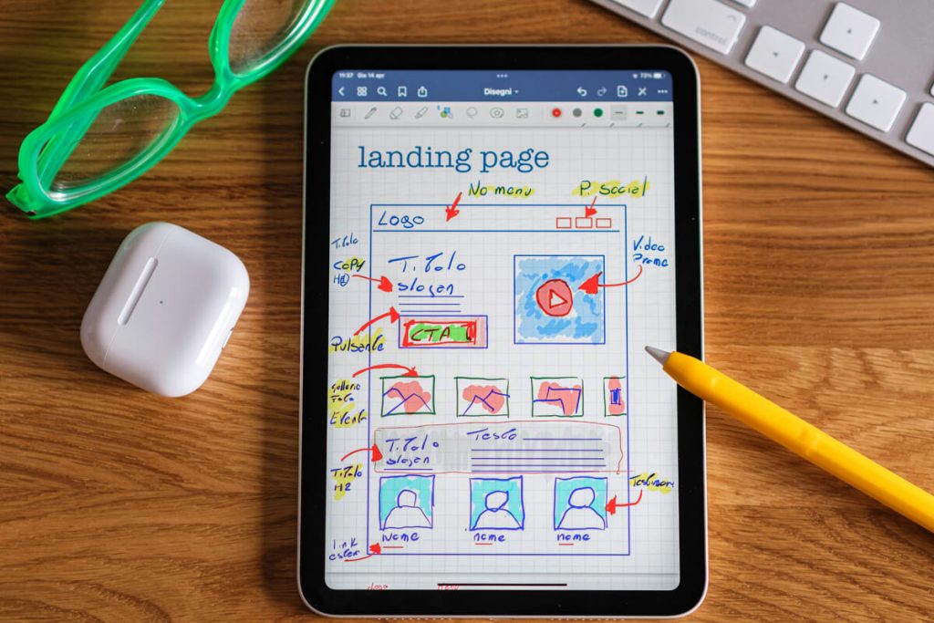 Landing-page-plan-drawn-on-iPad-screen