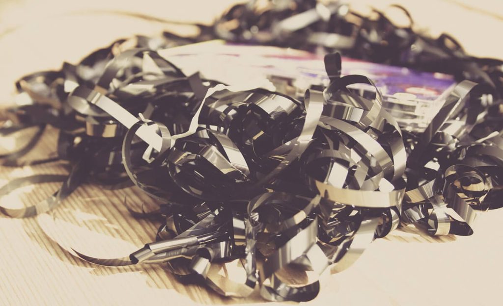Cassette-tape-with-tape-spilling-out