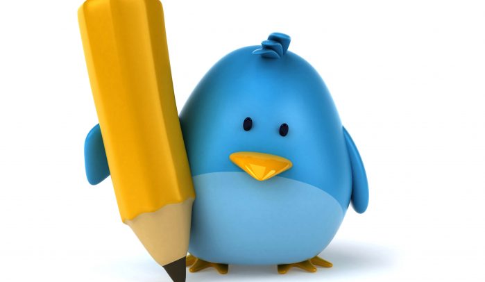 3D-rendered-blue-bird-writing-with-oversized-yellow-pencil