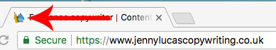 My favicon (a small blue bird holding a big yellow pencil) displayed on a tab in Google Chrome