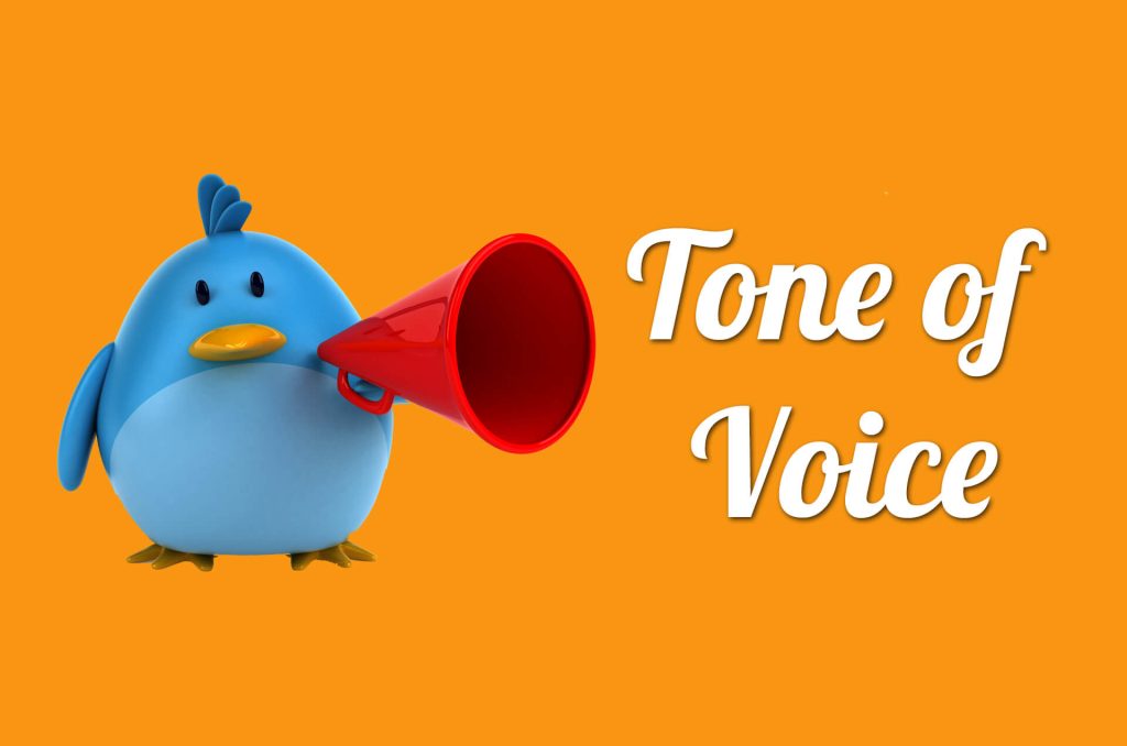 Wordy Birdy with red megaphone and words ‘Tone of Voice’
