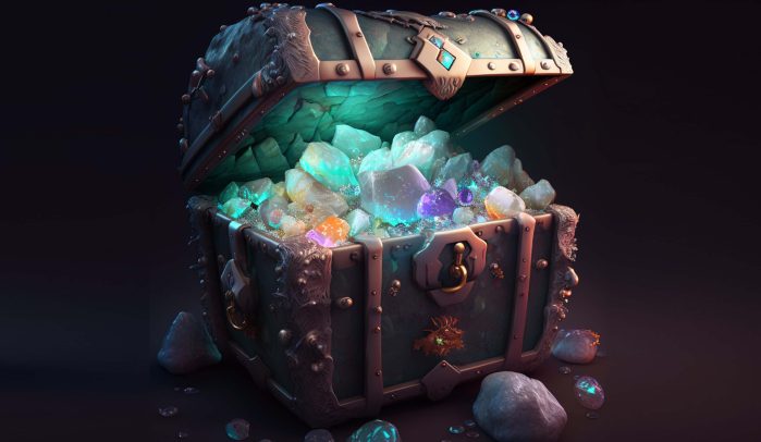 Treasure chest containing glowing crystals