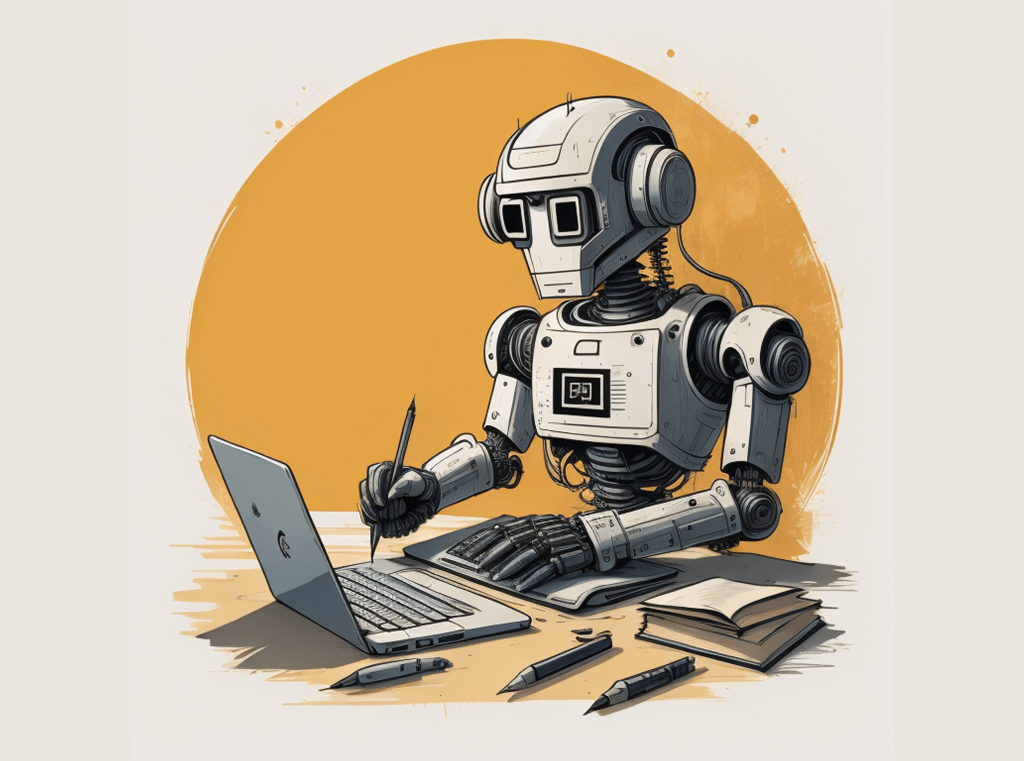 Robot-writing-on-a-laptop-keyboard-with-a-pencil