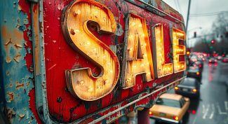 Rusty-sale-sign-with-red-background-and-gold-illuminated-letters