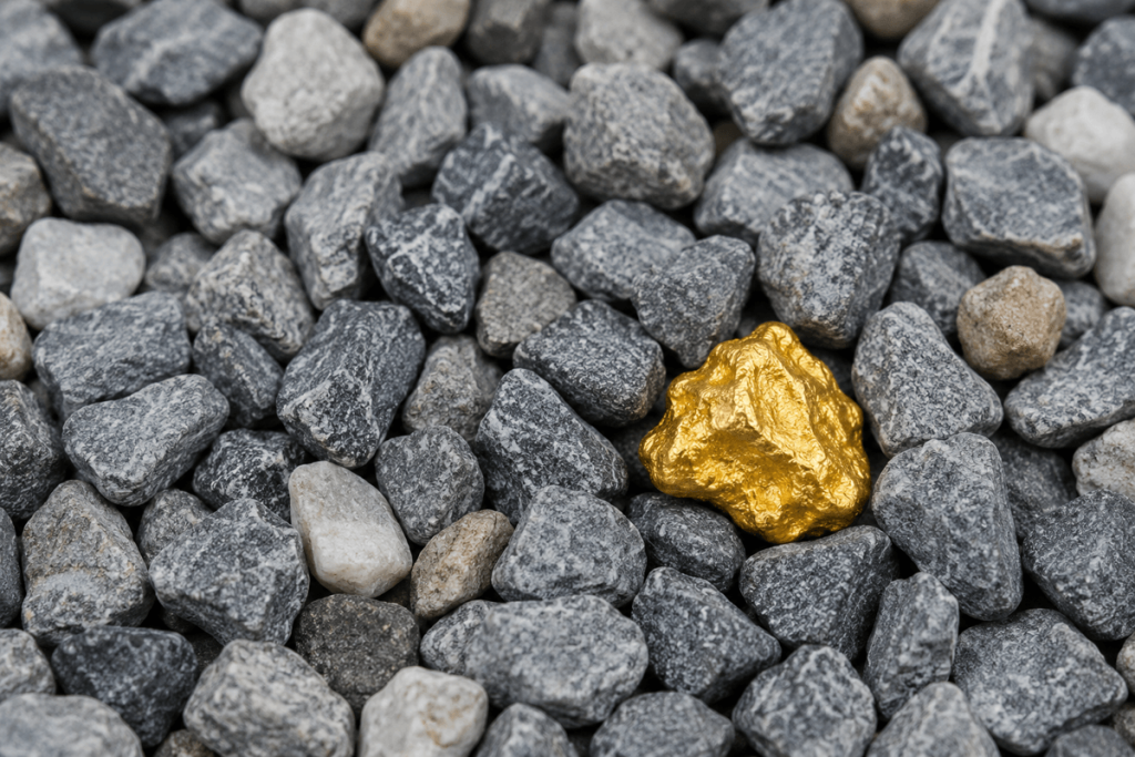 Single-gold-nugget-in-a-pile-of-grey-gravel